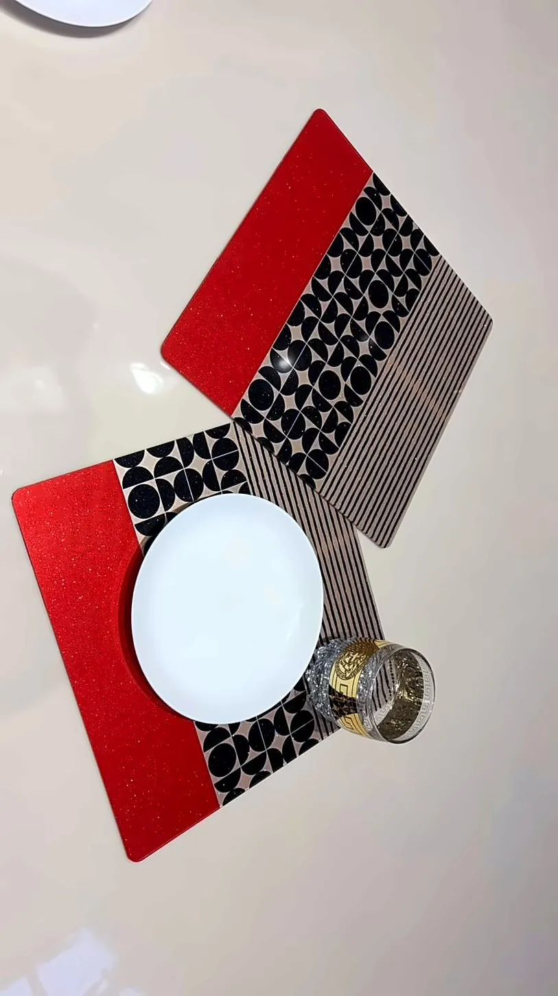 Red & Black Geometric Mats