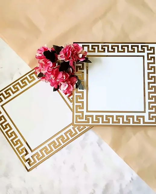 Greek Key Square Mats, White & Gold